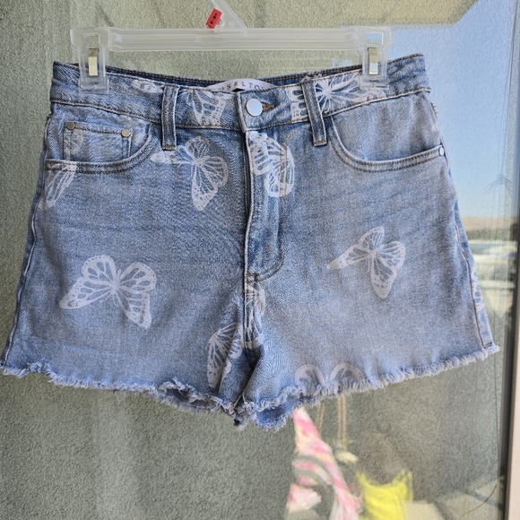 Tinseltown Blue and White Jean Shorts Distressed Cut-Offs - Picture 1 of 6